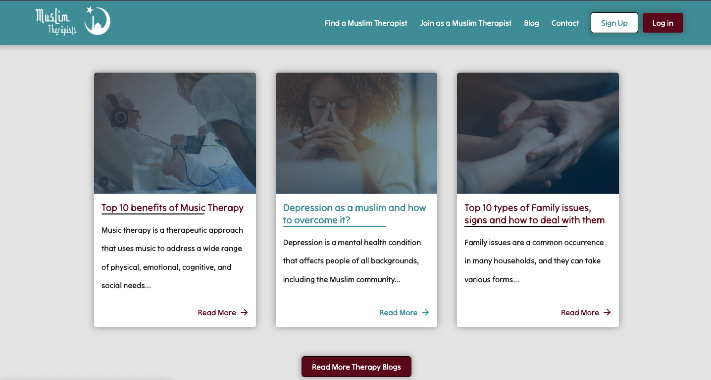 section of muslim-therapists portfolio website by hybrix web agency Yerevan